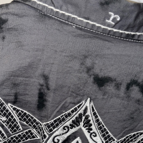 Roar Charcoal Burout biker Embroidered Long Sleeve Shirt - Picture 7 of 8